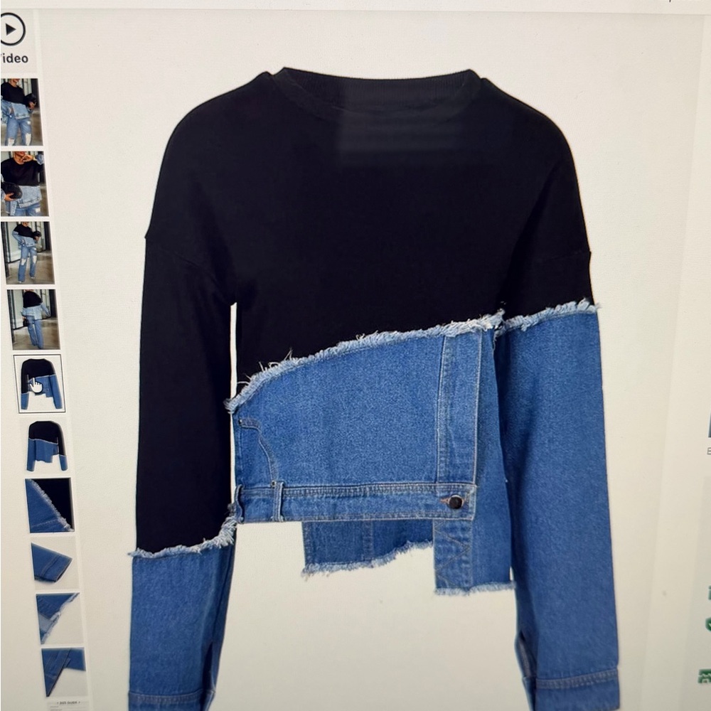 SHEIN Black and Blue Denim Contrast Top - Picture 2 of 3